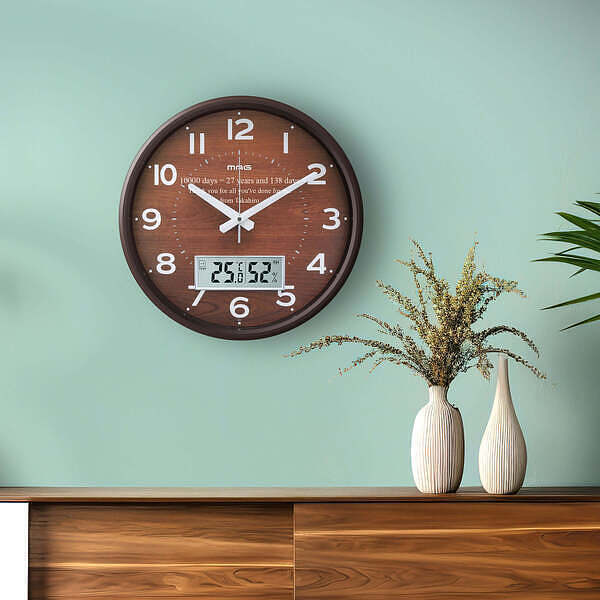 アナログクロック&デジタル温湿度計 (電波時計) ブラウン